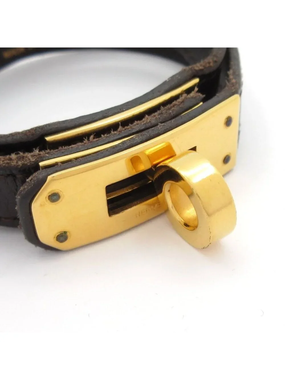 Hermes Bracelet Mini Kelly Double Tour Leather Dark Brown Gold